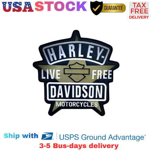 Harley-Davidson 10" Military Star Patch Woven Live Free Iron-On Back Logo