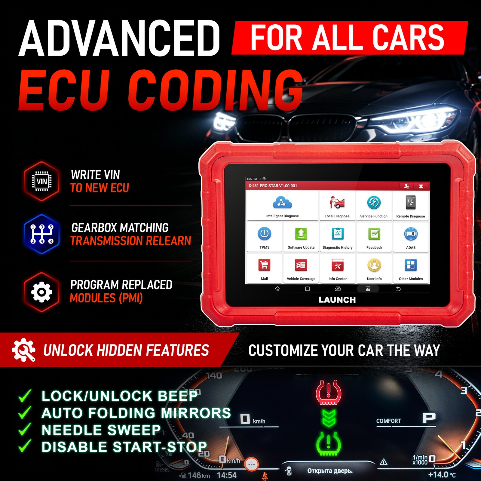 LAUNCH X431 PRO Star =PRO ELITE Bidirectional Car OBD2 Diagnostic Scanner Coding