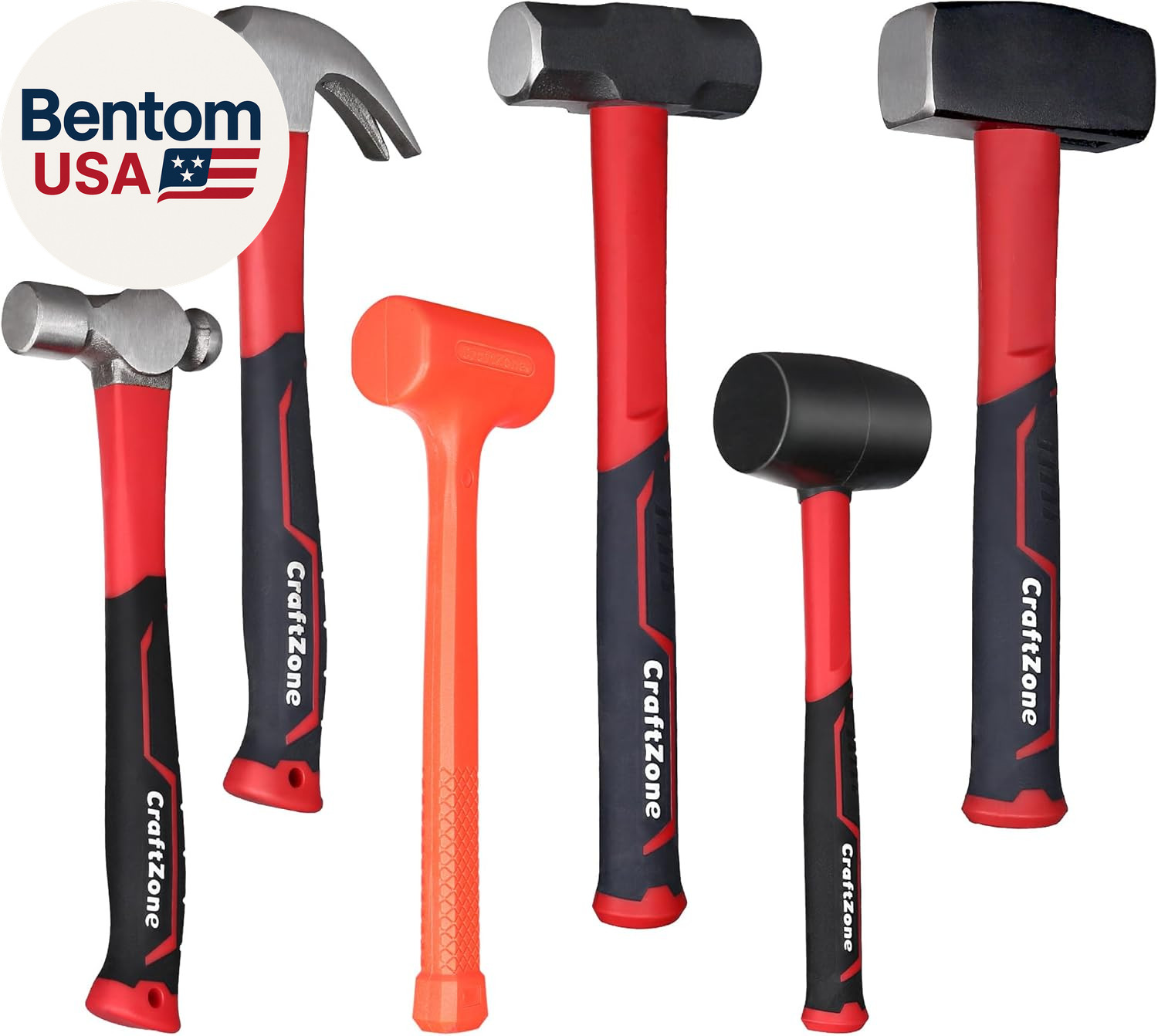 6-Piece Rubber Mallet Hammer Set with 2Lb Dead Blow - 3Lb Sledge & Stoning - 16O