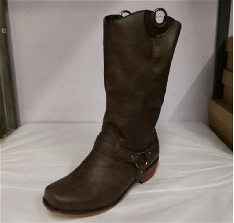 Men's Ankle Boots Leather Motor Cowboy Western Square Toe Zipper Shoes Boot