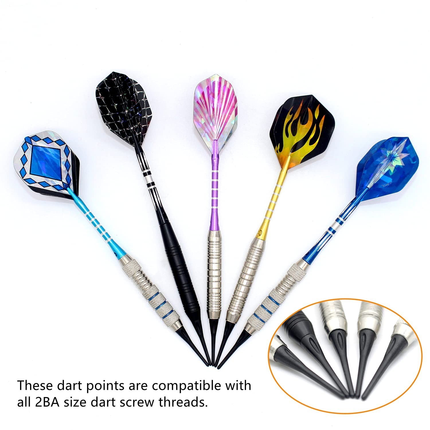 2BA Thread Plastic Tip Dart Points 500 Pack Soft Dart Tips Replacement Plasti...