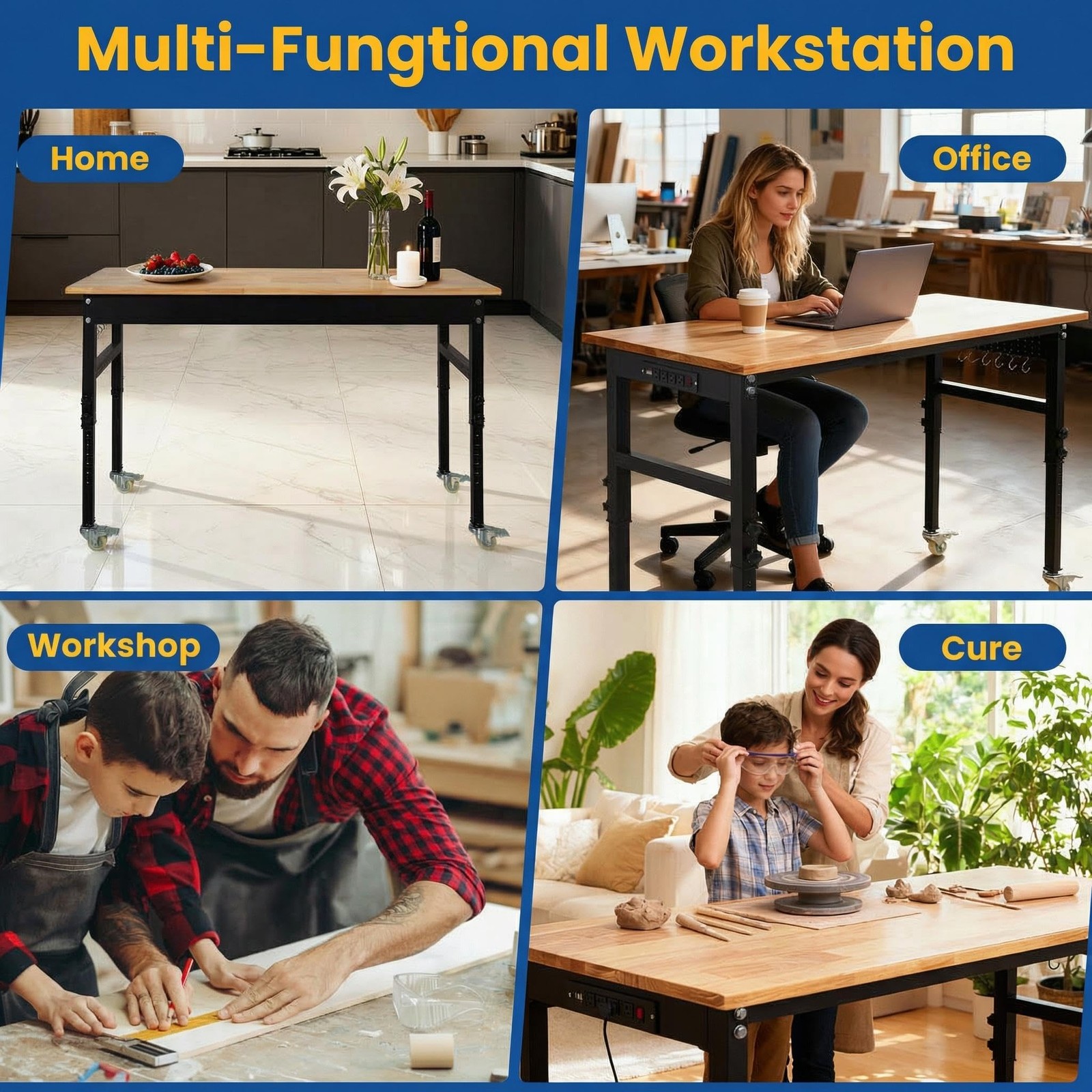 🍀48" x 24" Adjustable Workbench with Power Outlet & Scale, Portable Worktable