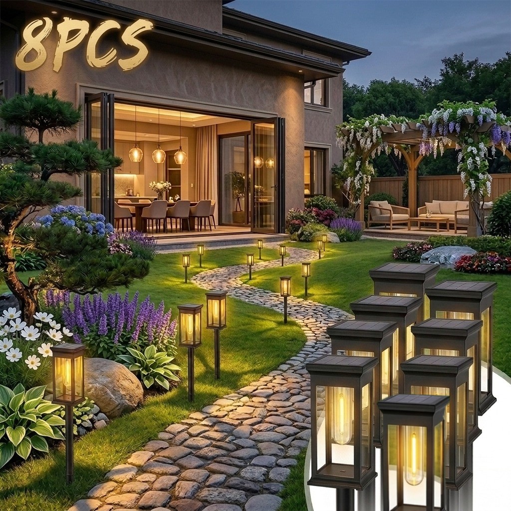 8pcs Solar-powered Path Light, IP65 Waterproof , 1200mah Solar-powered LED
