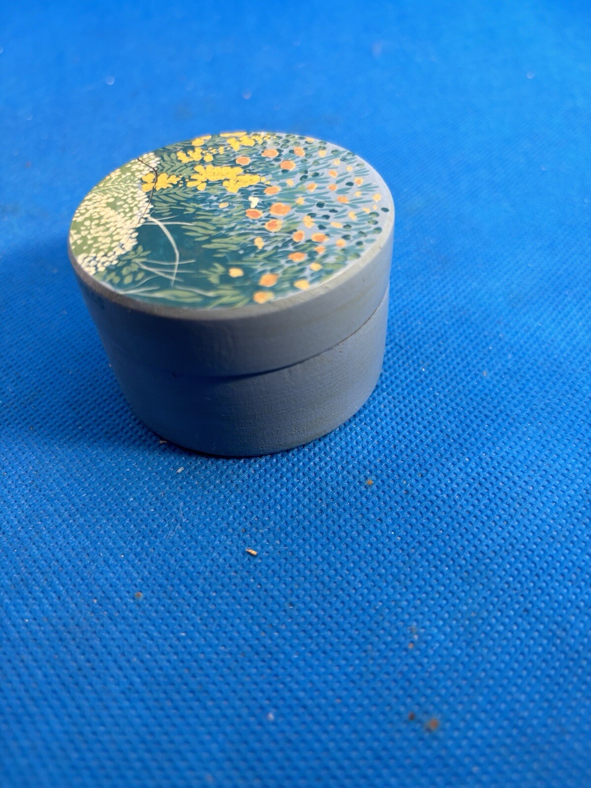 Nesting Trinket Boxes Blue Wood Floral 3 Boxes Small 2 1/2”