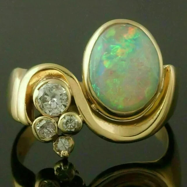 4Ct Oval Fire Opal Lab Created Engagement Wedding Ring 14K Yellow Gold Finish