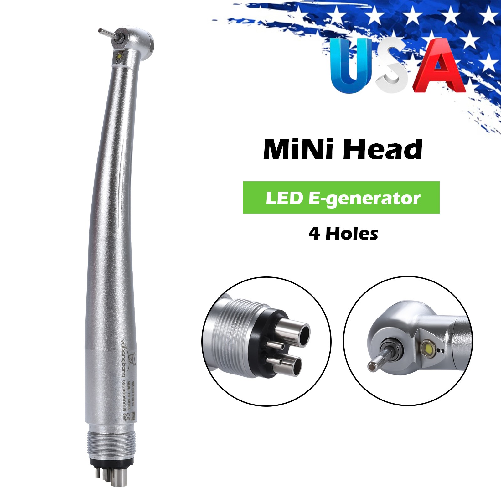 LED Dental High Fast Speed Handpiece Pediatric Push Button Mini Small Head 4HOLE