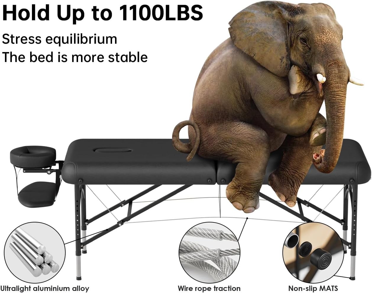 CLORIS 84" Professional Massage Table Portable 2 Folding Lightweight, Black