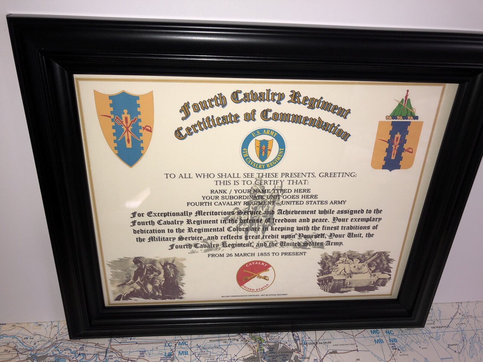 4TH U.S. CAVALRY REGIMENT / COMMEMORATIVE - CERTIFICATE OF COMMENDATION