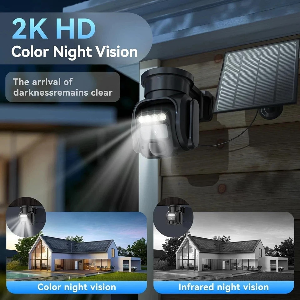 4G LTE Cellular Security Camera No WiFi Solar Outdoor 2K Night Vision & SIM Card