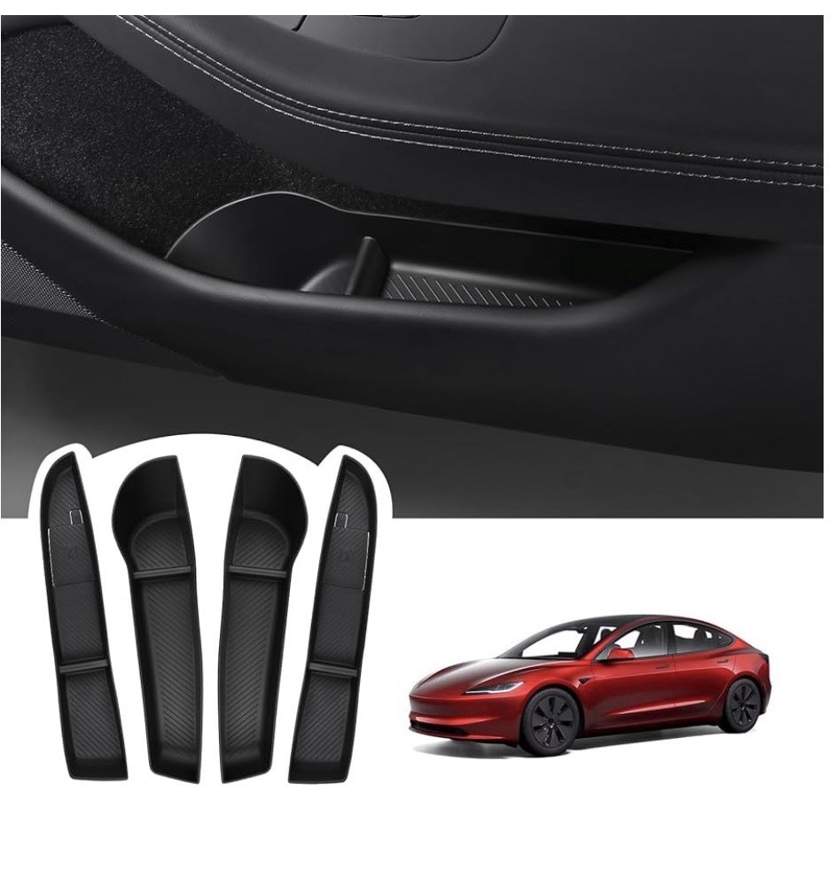 BASENOR 2024 2025 2026 TESLA Model 3 Door Side Storage Box~Door Pocket Liners x4