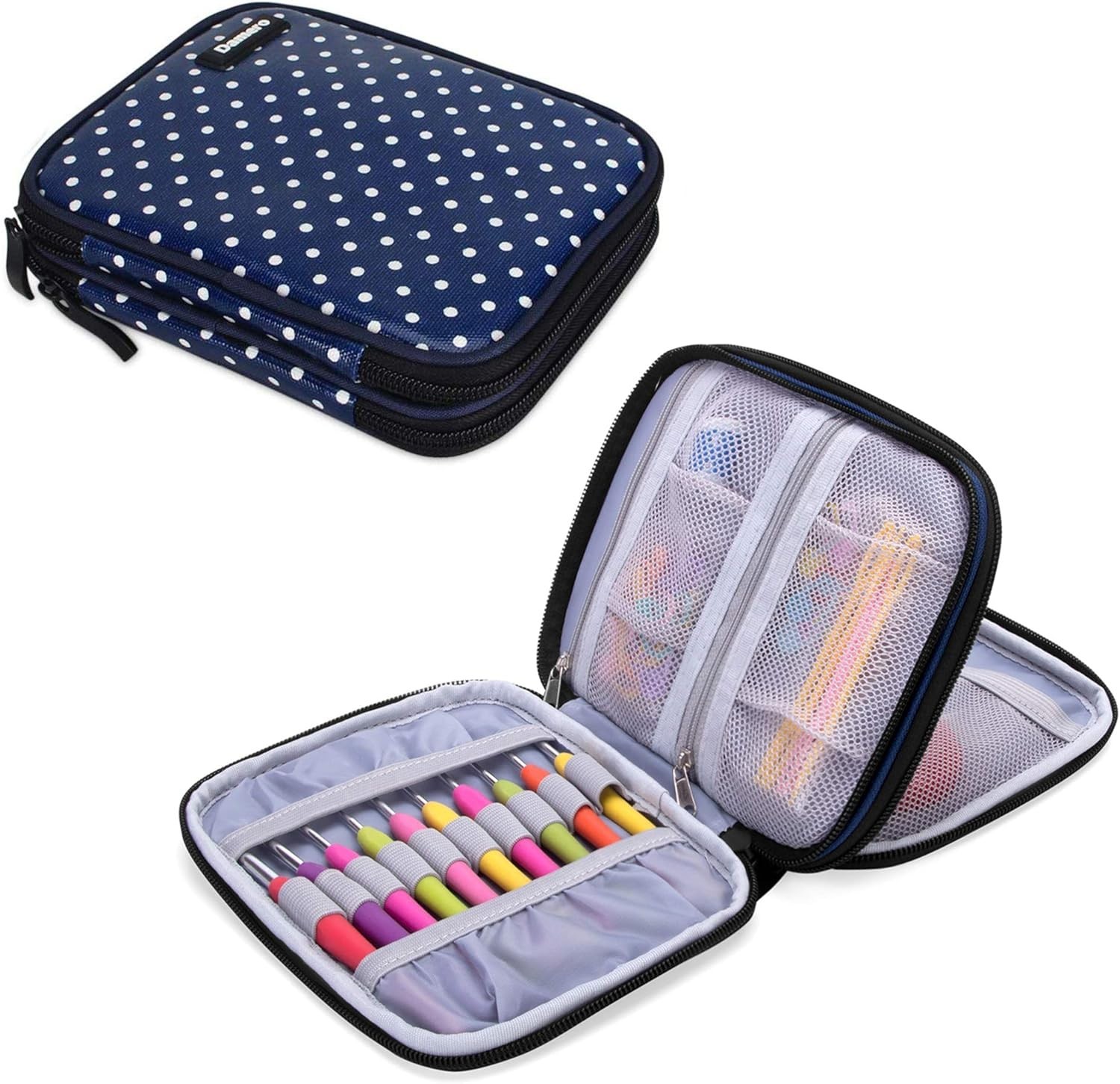 Lightweight Blue Dots Crochet Case - Organized Storage for Needles & Accessories