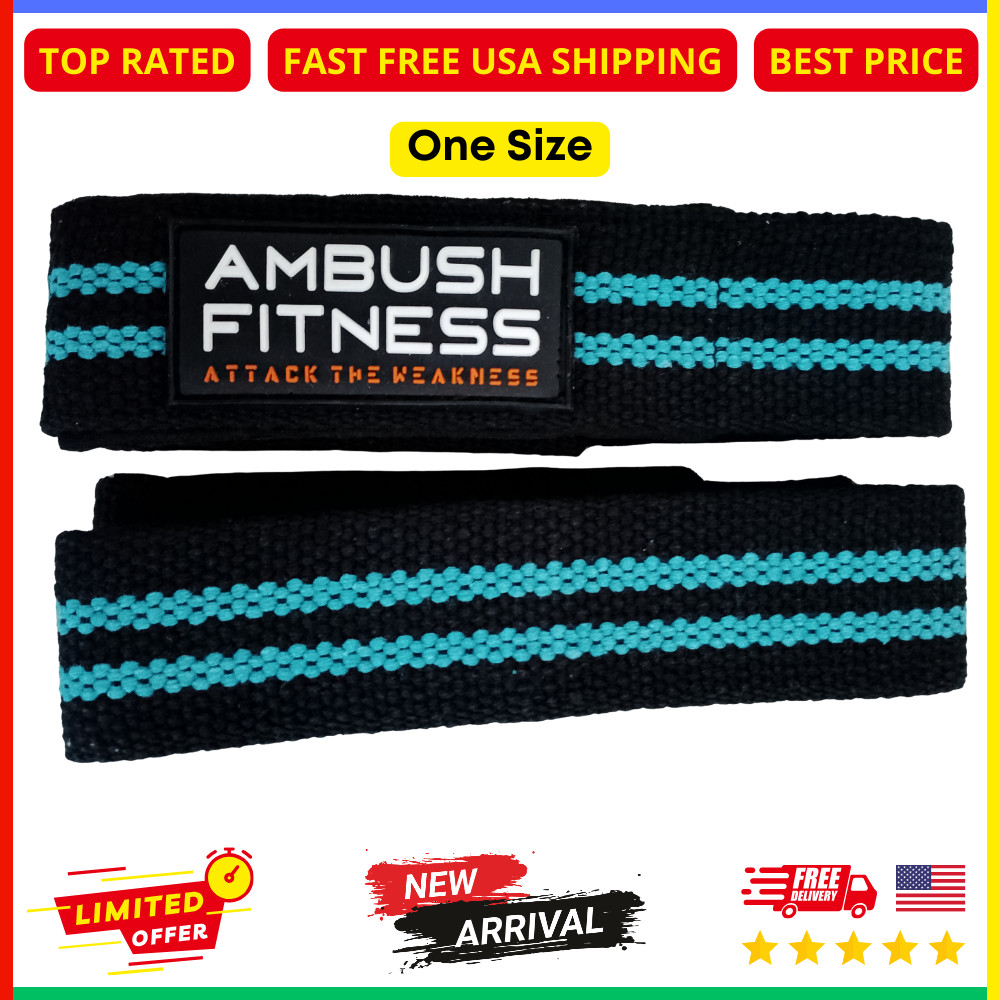 Ambush Fitness Lifting Wrist Straps Heavy Duty Deadlift Gym Support Black Blue