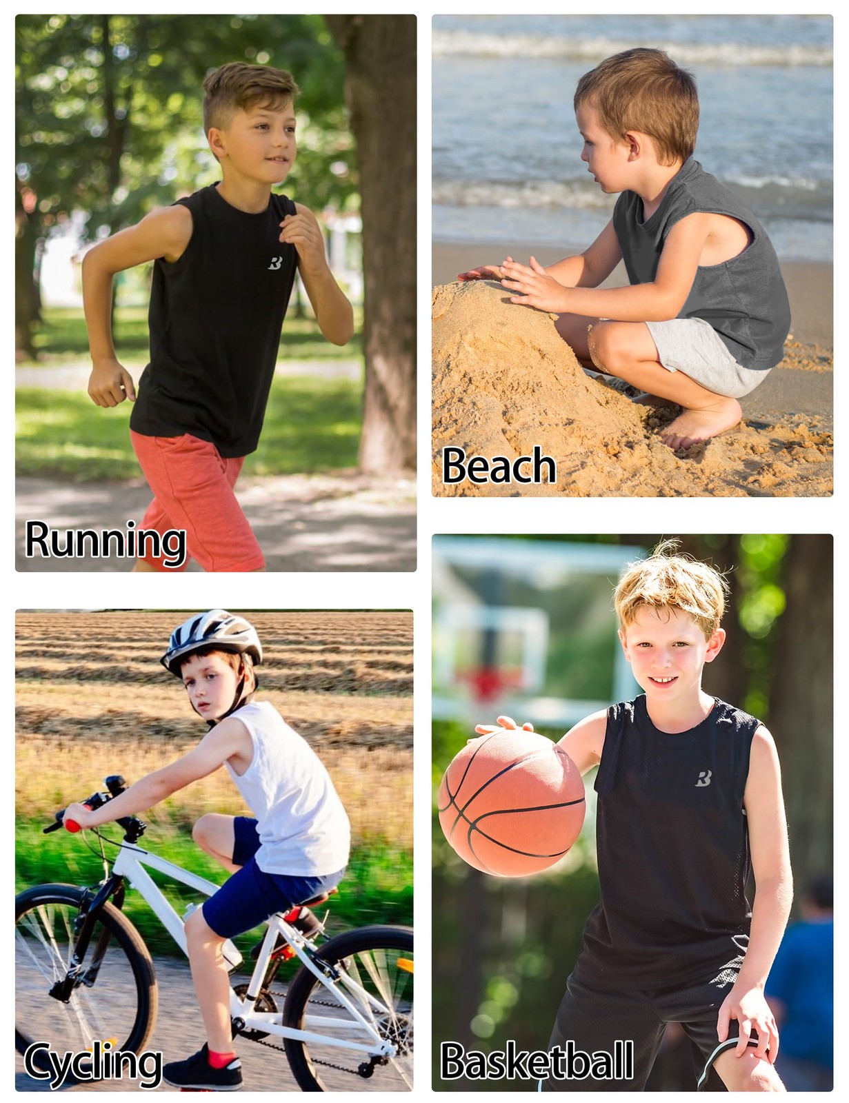 Boys Sleeveless Compression Shirts, 2 Pack Youth Small, B+black