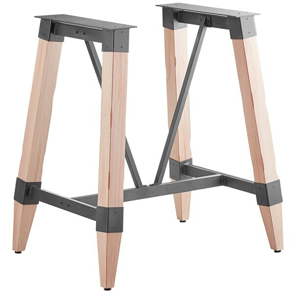 Industrial Style Bar Height Trestle Table Base with Steel Frame & White Wash