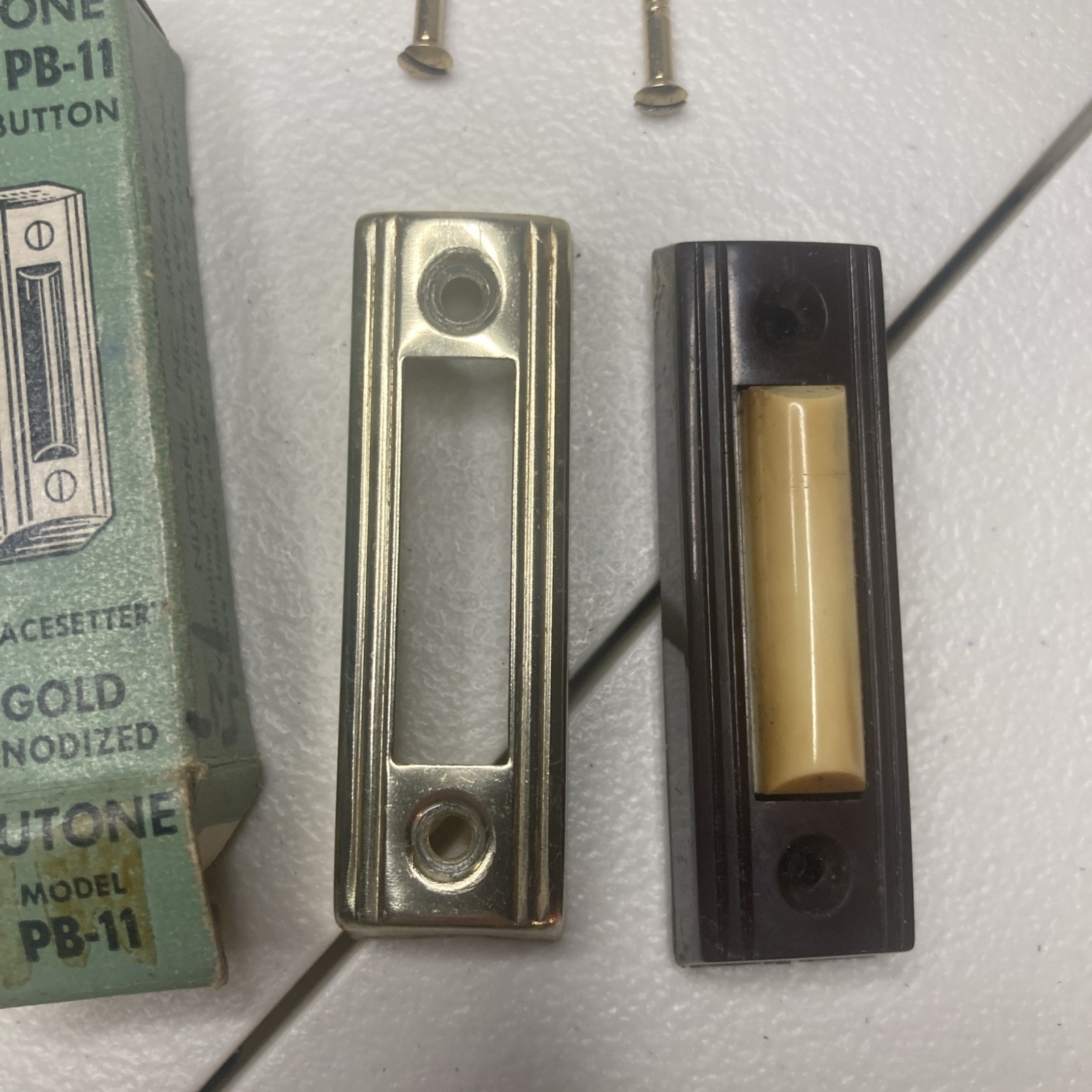 vintage NuTone PB-11 "Pacesetter" gold anodized pushbutton doorbell. -TD
