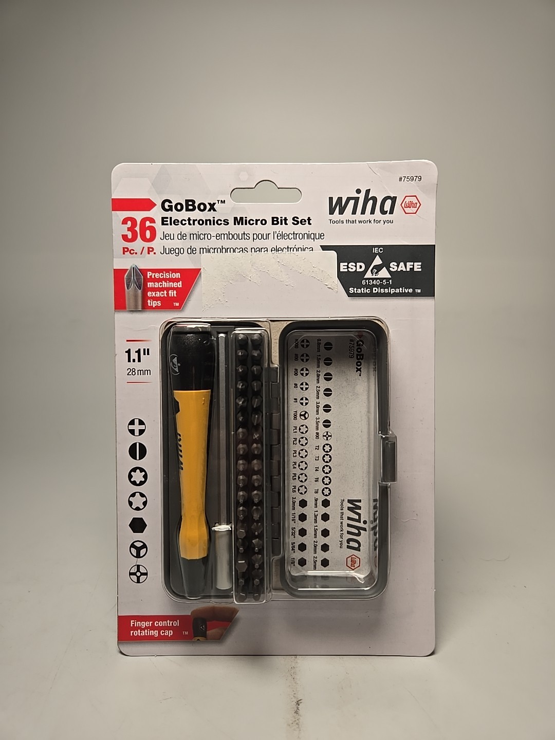 Wiha Tools 75979 Gobox Electronics Esd Precision Micro Bit Set 36 Pc.