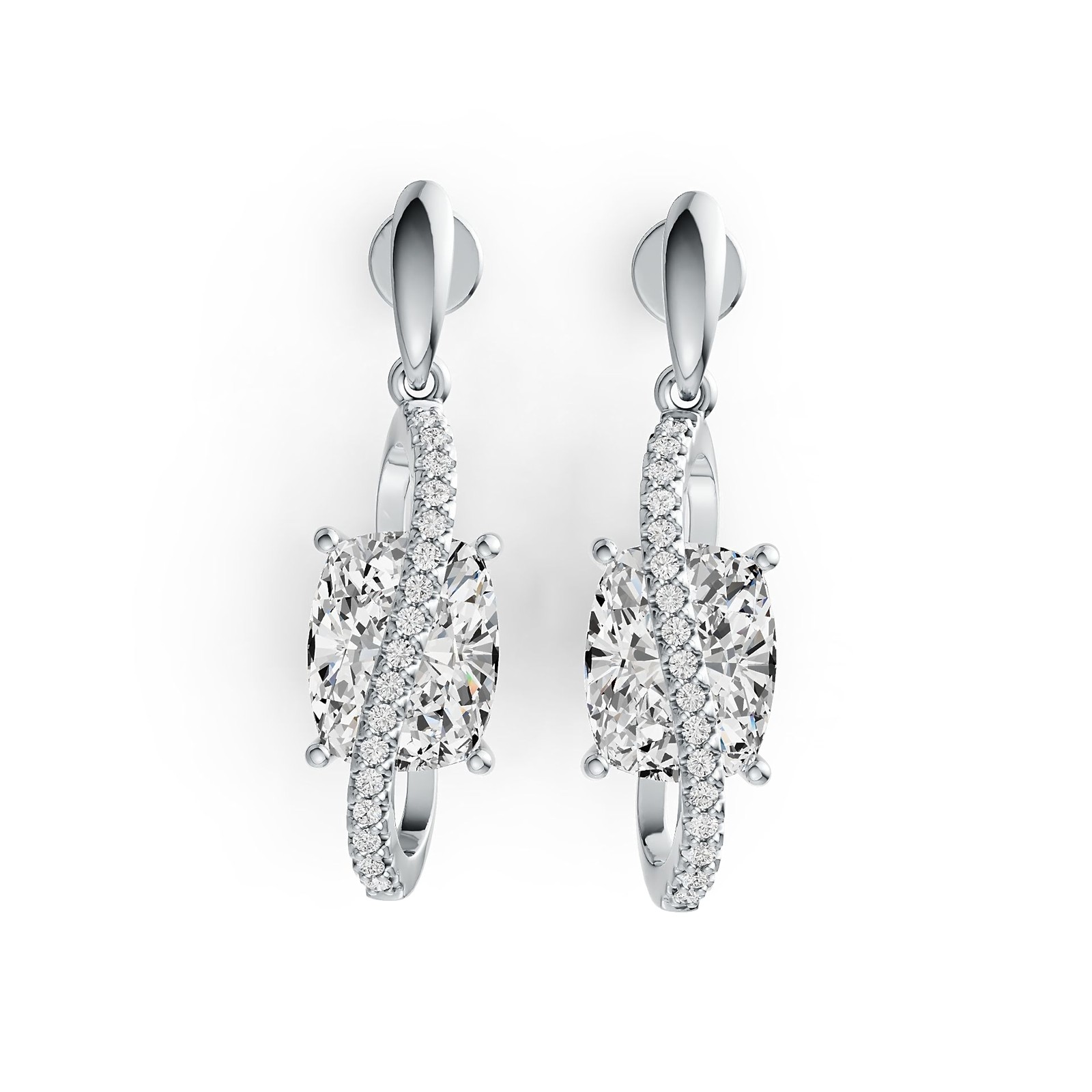 Sterling Silver Semi Mount Earrings Setting Cushion CU 10X8mm with White Topaz