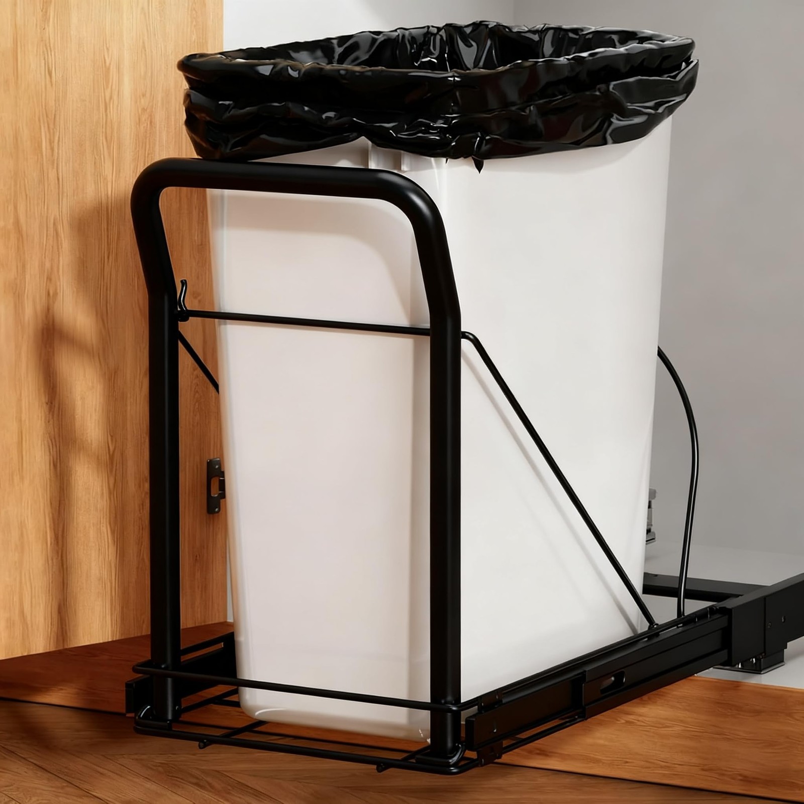 Black Pull Out Trash Can Under Cabinet with Soft-Close Slides，Heavy Duty