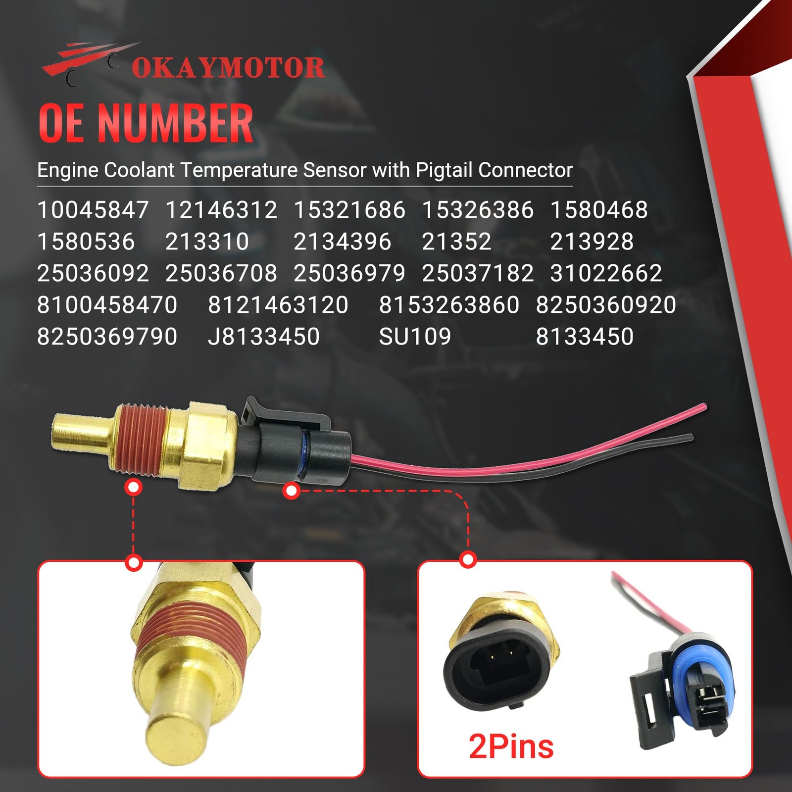 OKAY MOTOR Engine Coolant Temperature Sensor with OEM Standard, metallic