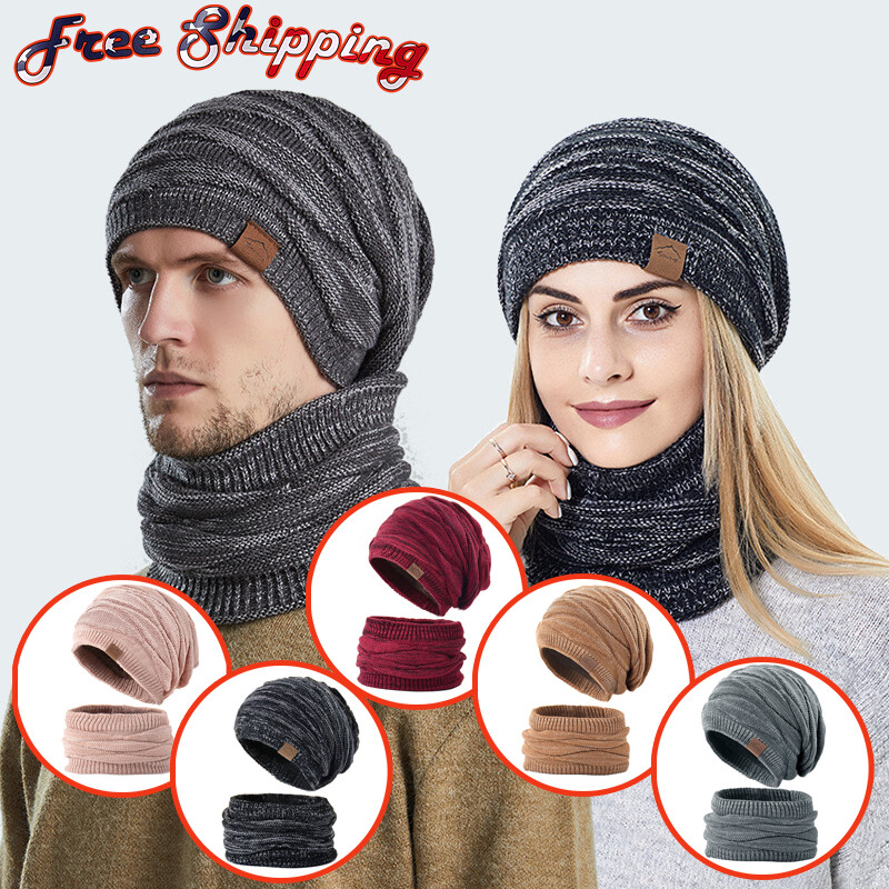 Knitting Beanie Hats Scarf set for Winter Cap Womens Mens Christmas Party Gift
