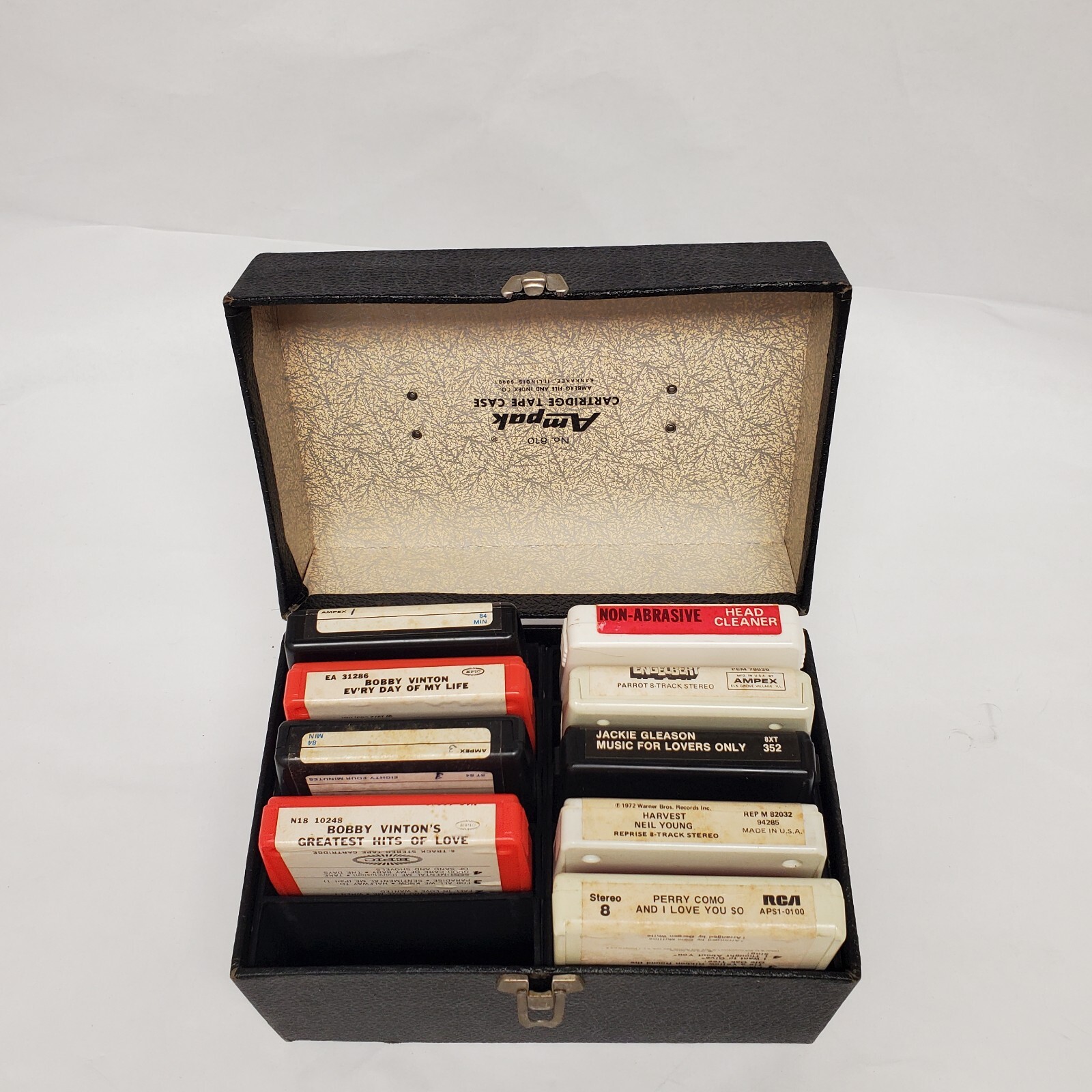 Vintage Ampak 8 track Tape Cartridge Storage Case with Tapes Head Cleaner