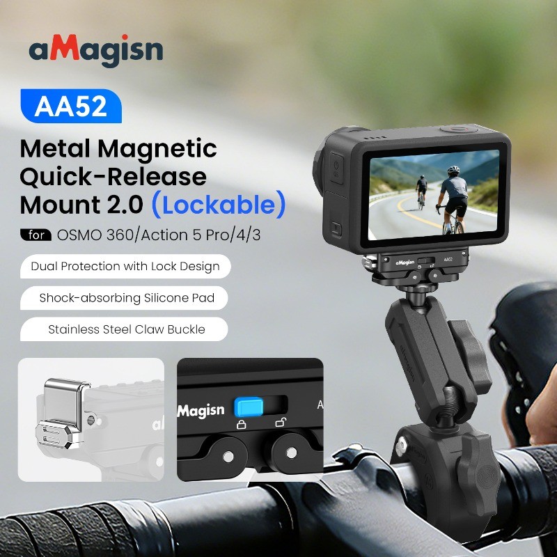 aMagisn for OSM0 360/Action 5 Pro/4/3 Metal Quick-Release One-Button Lock
