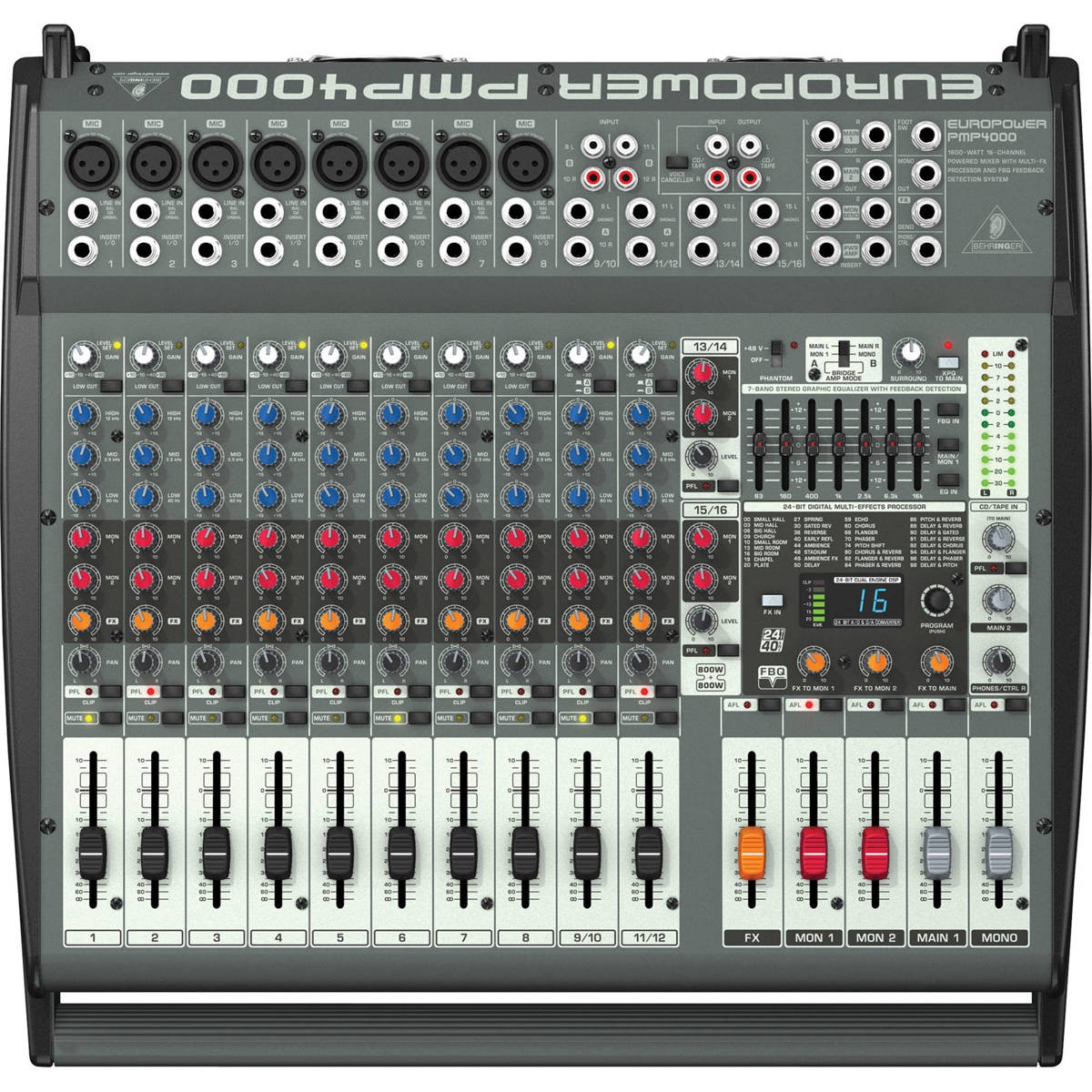 Behringer Europower PMP4000 1600-Watt 16-Channel Powered Mixer with Multi-FX Pro