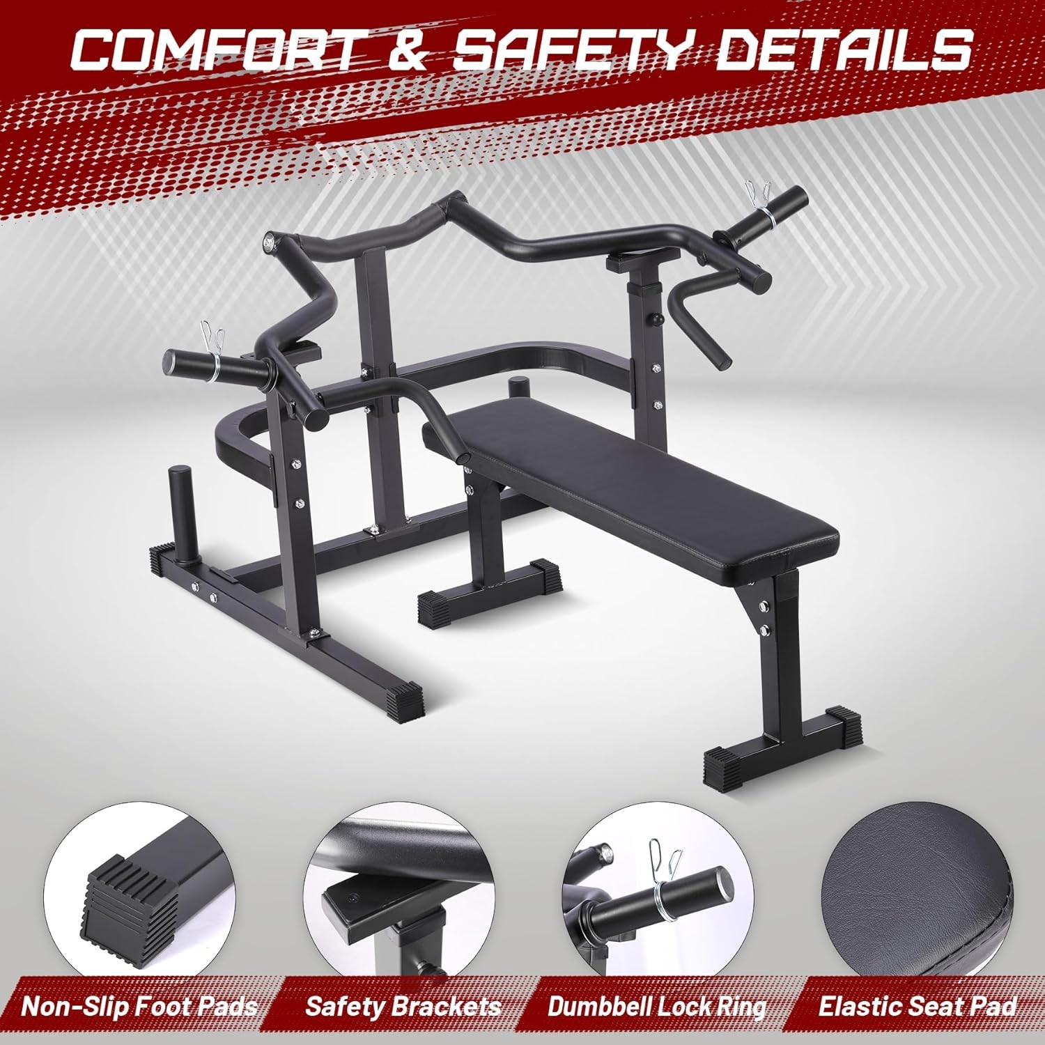 Chest Press Machine with Adjustable Flat Bench & Smooth Bearings Workout Machine