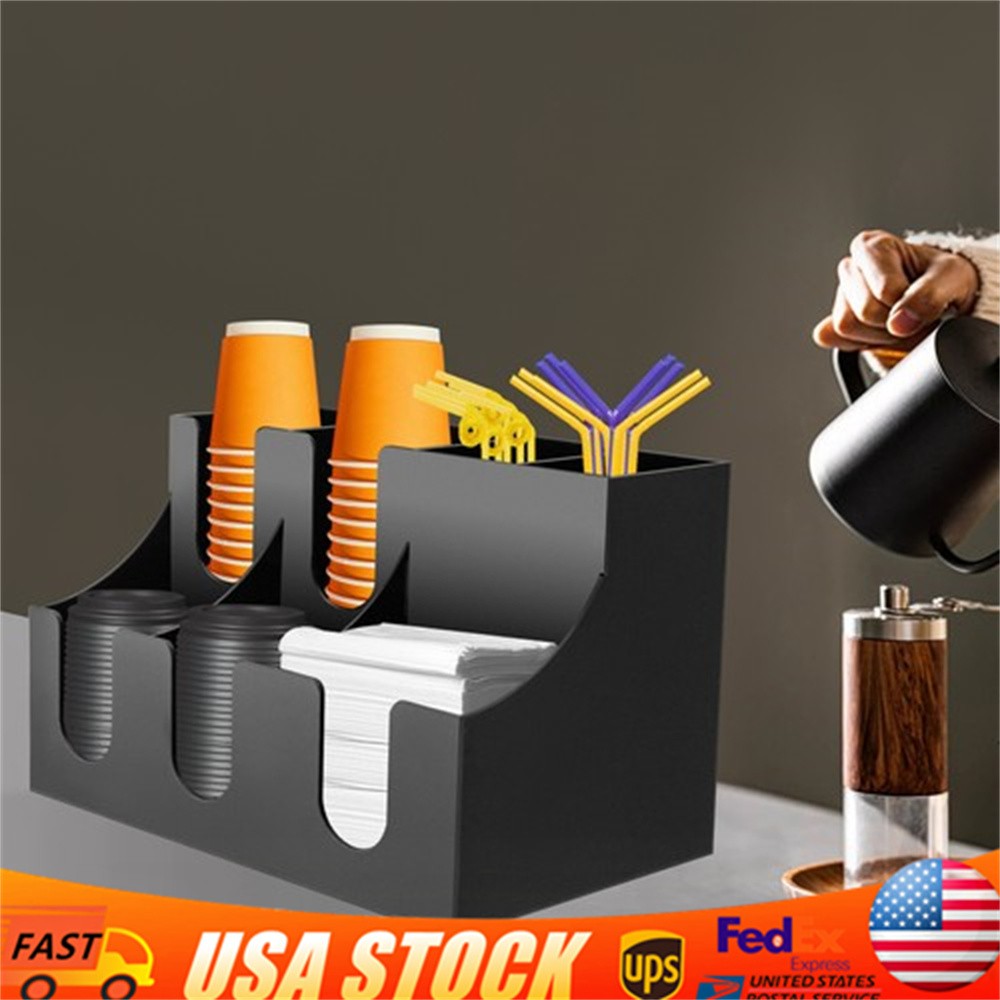 Cup Lid Dispensers Holder Acrylic Coffee Caddy Rack Anti-slip Tea Condiment Rack