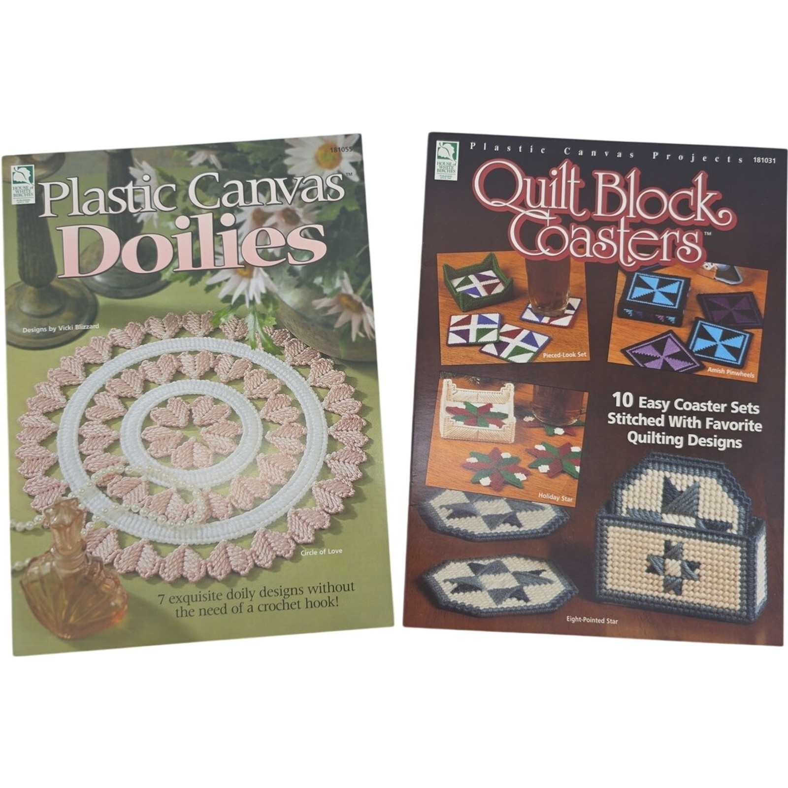 Plastic Canvas Pattern Doilies & Quilt Block Coasters by House of White Birches