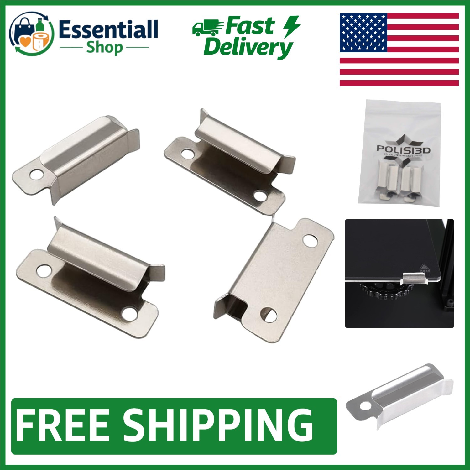 Lightweight Stainless Steel Clips for 3D Printer Heated Beds - 7mm Compatibility