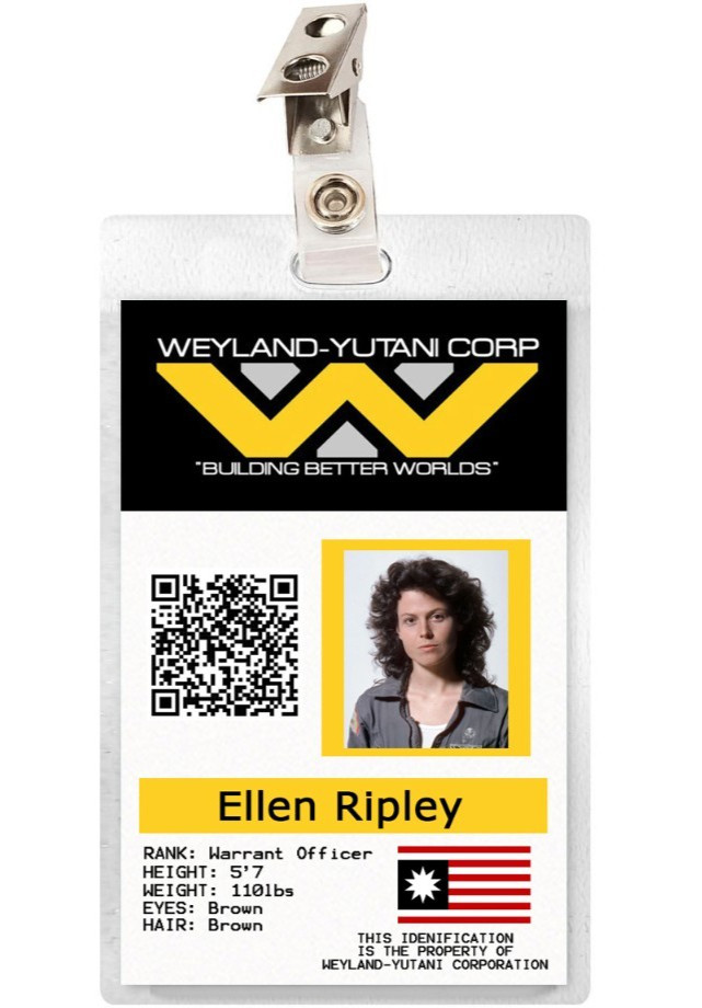 Alien Ellen Ripley Weyland-Yutani Corp ID Badge Card Cosplay Costume Prop