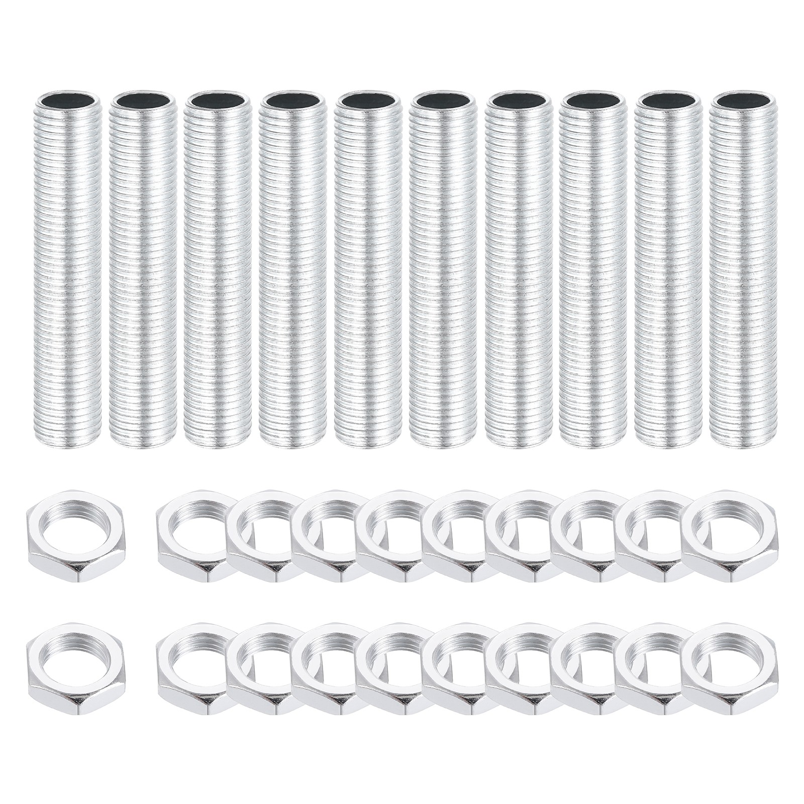 10Pcs M10x1 Fine Threaded 2" Lamp Pipe Nipples Kit with Lock Nuts, White Zinc