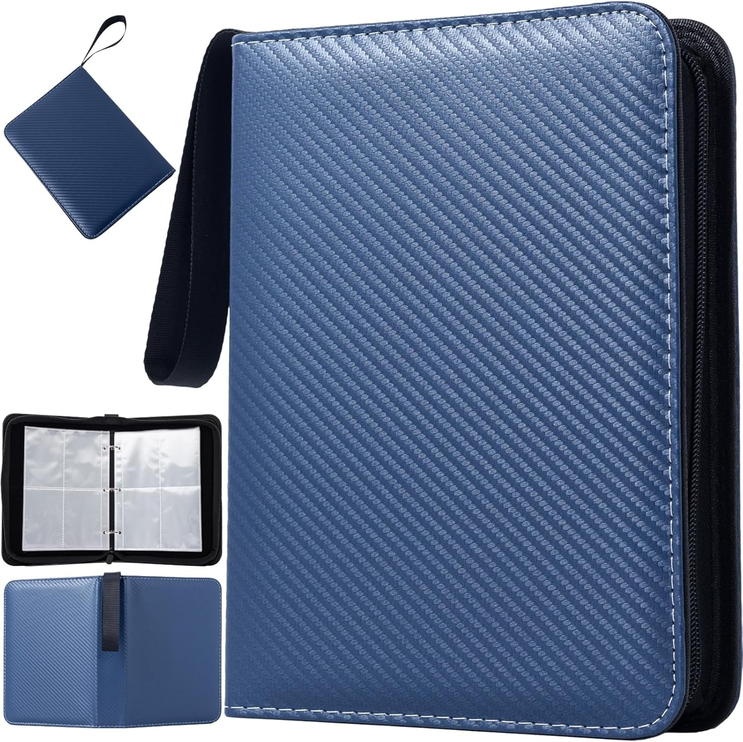 Card Binder 4 Pocket with 50 Removable Sleeves-Can Hold 400 Cards,3-Ring Zipper