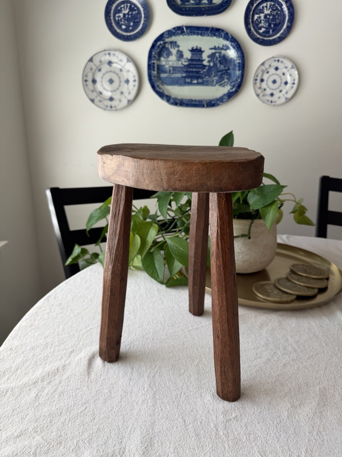 1850’s Antique Hand-made French Milking Stool, Chestnut Wood