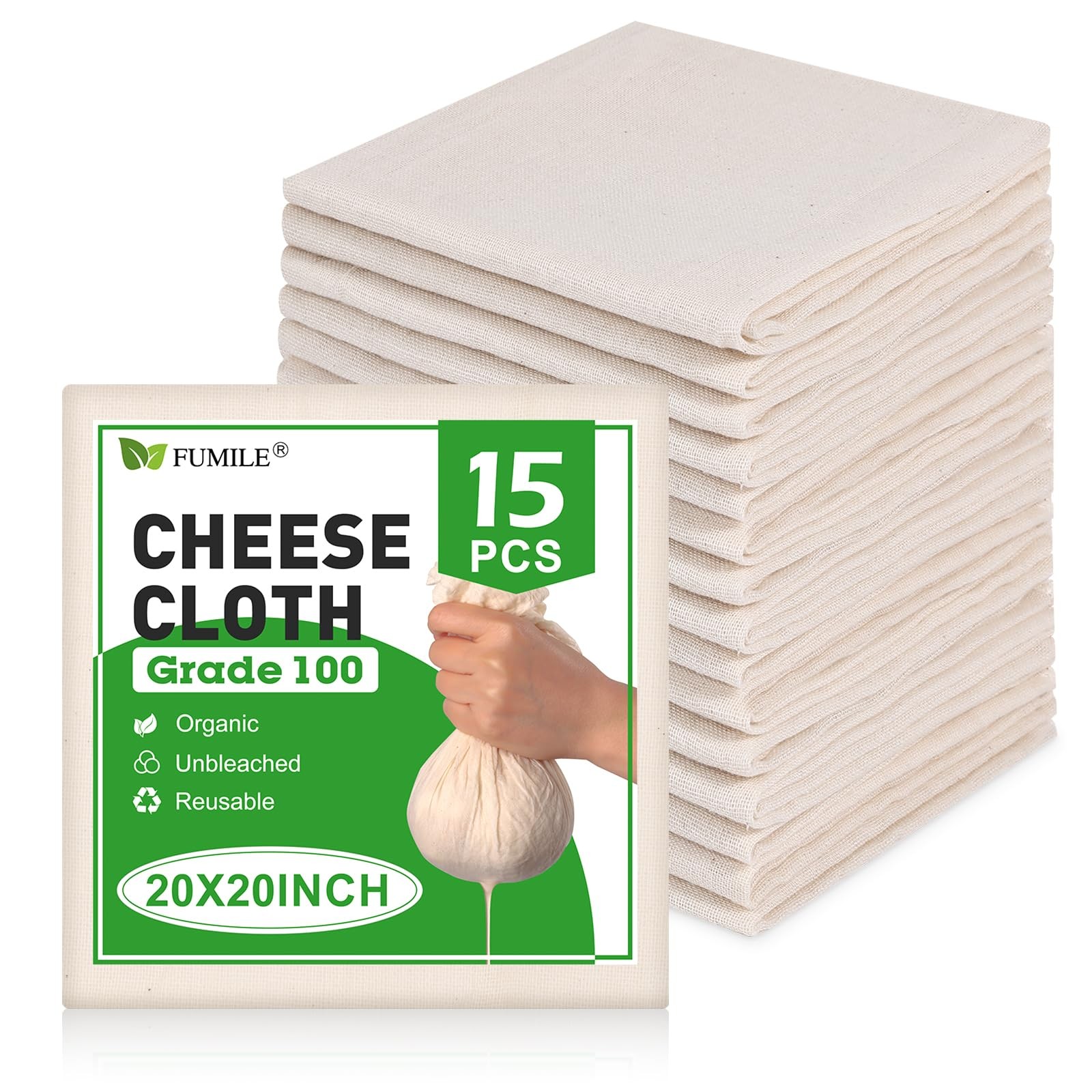 15 PCS Reusable Cheese Cloths for Straining, 20x20 Inch, Organic Cotton Beige