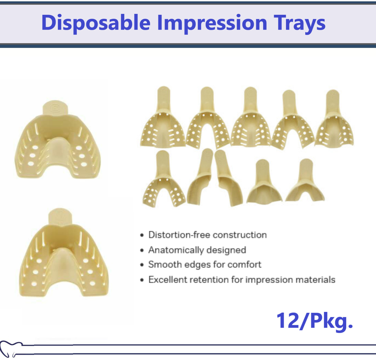 MARK3 Dental Disposable Impression Trays Perforated All Sizes, Beige, 12/Pack