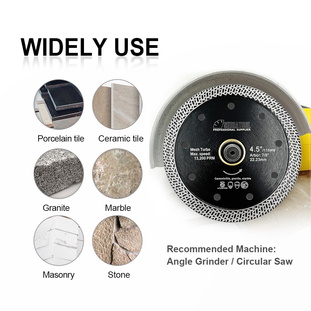 5pc Diamond Mesh Turbo Angle Grinder Saw Blade for Porcelain Tile 4.5''/115mm