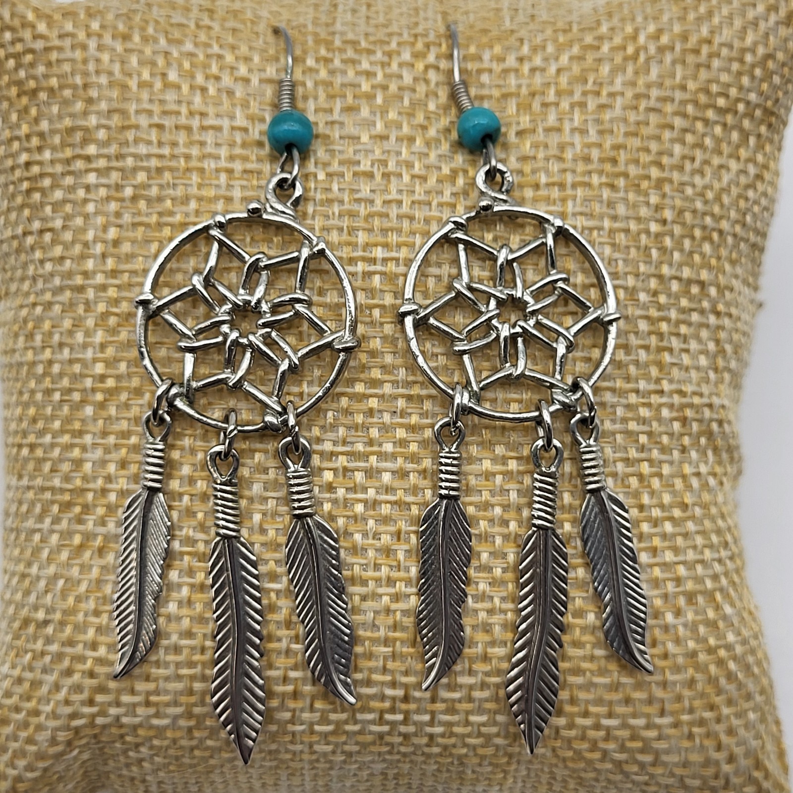 Fab Southwest vintage dreamcatcher dangle earrings silvertone boho