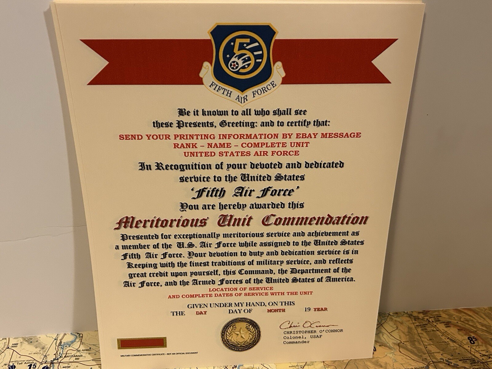 U.S. AIR FORCE / 5TH AIR FORCE - MERITORIOUS UNIT COMMENDATION CERTIFICATE