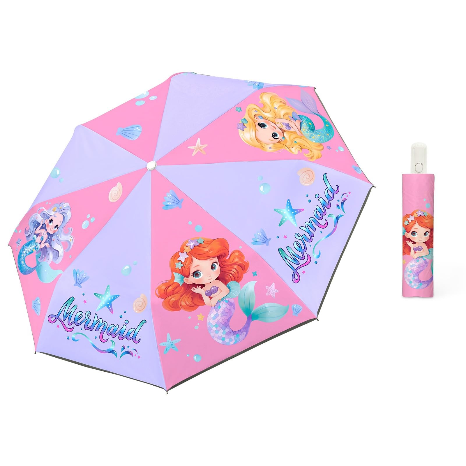 alldomess Autoamtic Kids Umbrella UV 38.6 inches, Underwater Mermaid