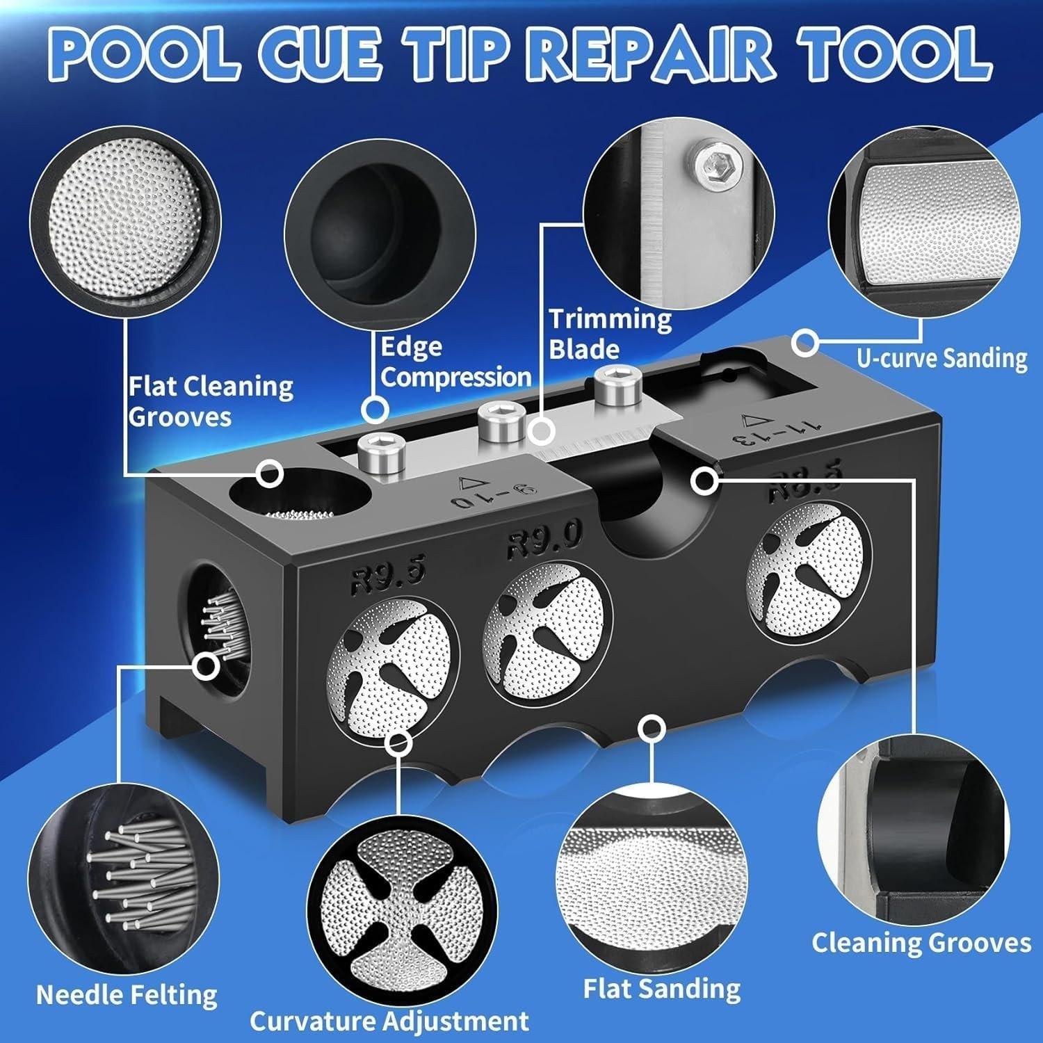 Billiards Pool Cue Tip Shaper, Pool Cue Tips Replacement Kit, Pool Cue Shaper, P