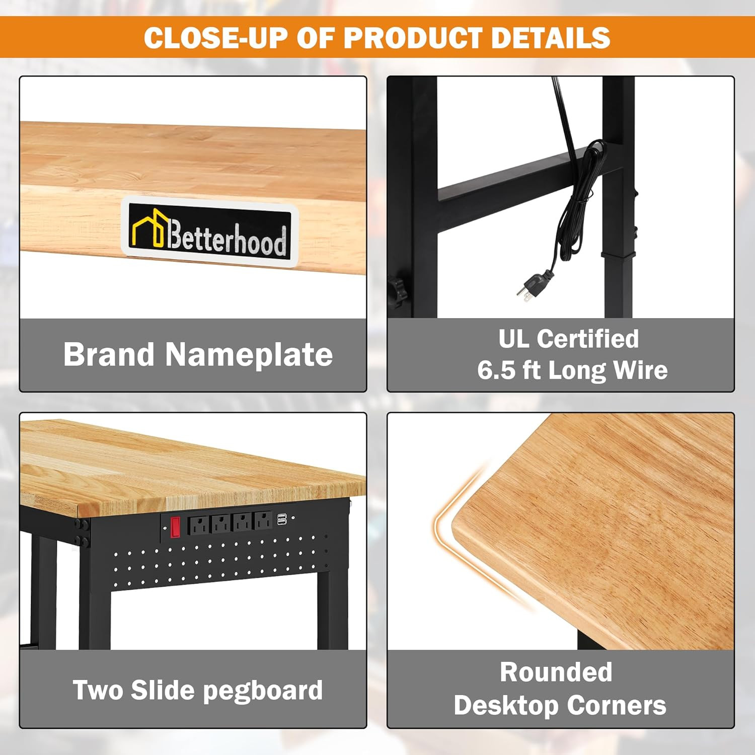 Betterhood 96" Adjustable Workbench, 5000 LBS Heavy Duty Work Table with Power O
