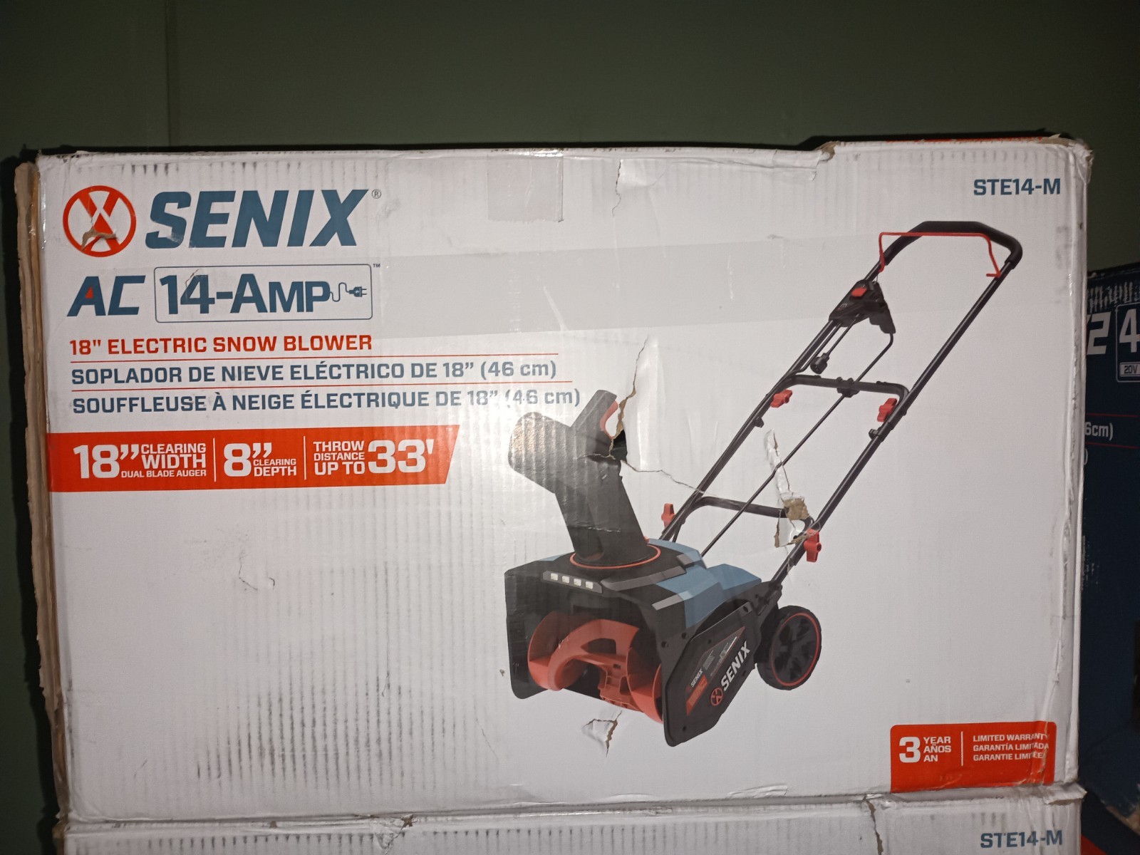 SENIX Corded Snow Blower 18 In Snow Thrower, Electric Snow Blower