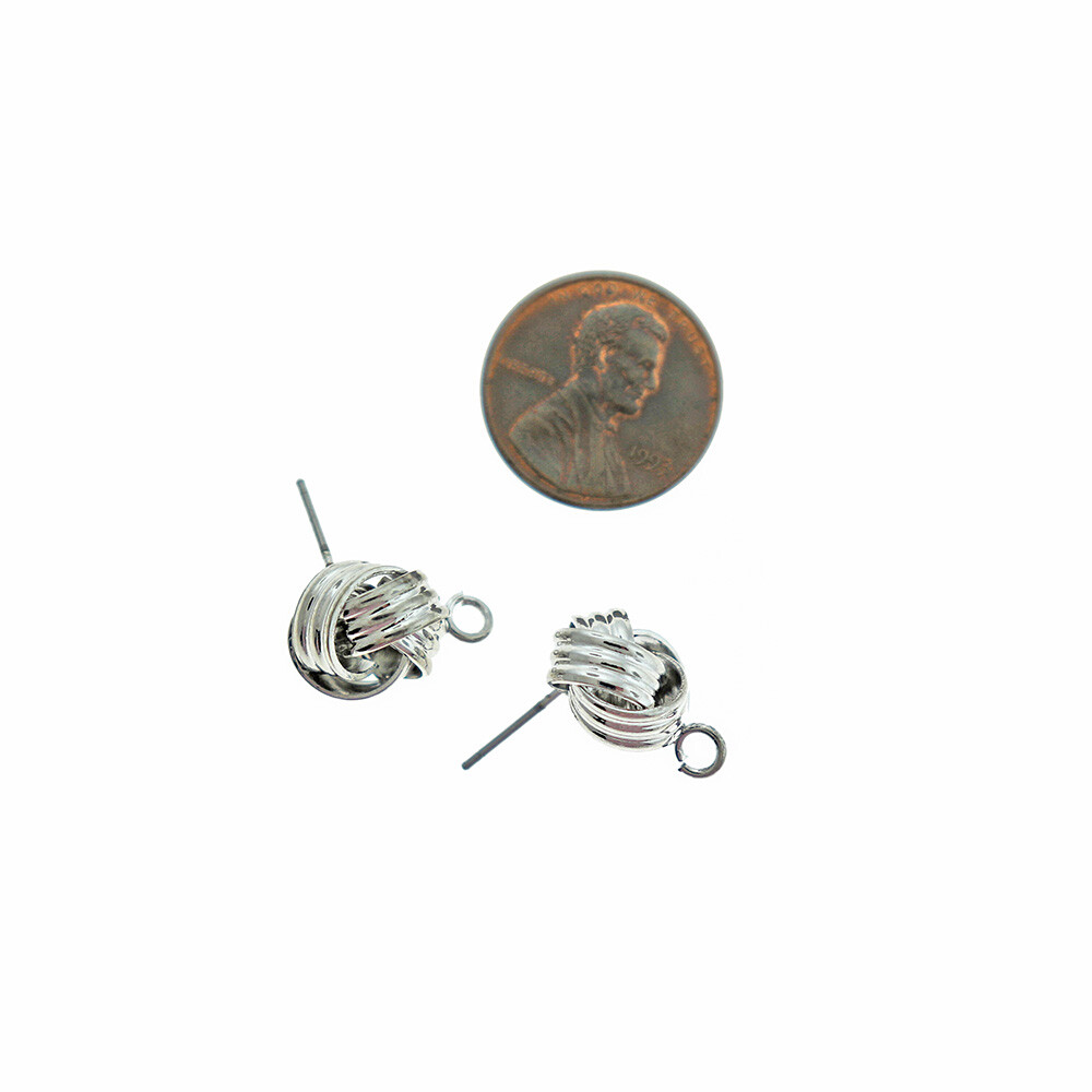 Silver Tone Knot Earrings - Stud With Loop - 16mm - 2 Pieces 1 Pair - Z286