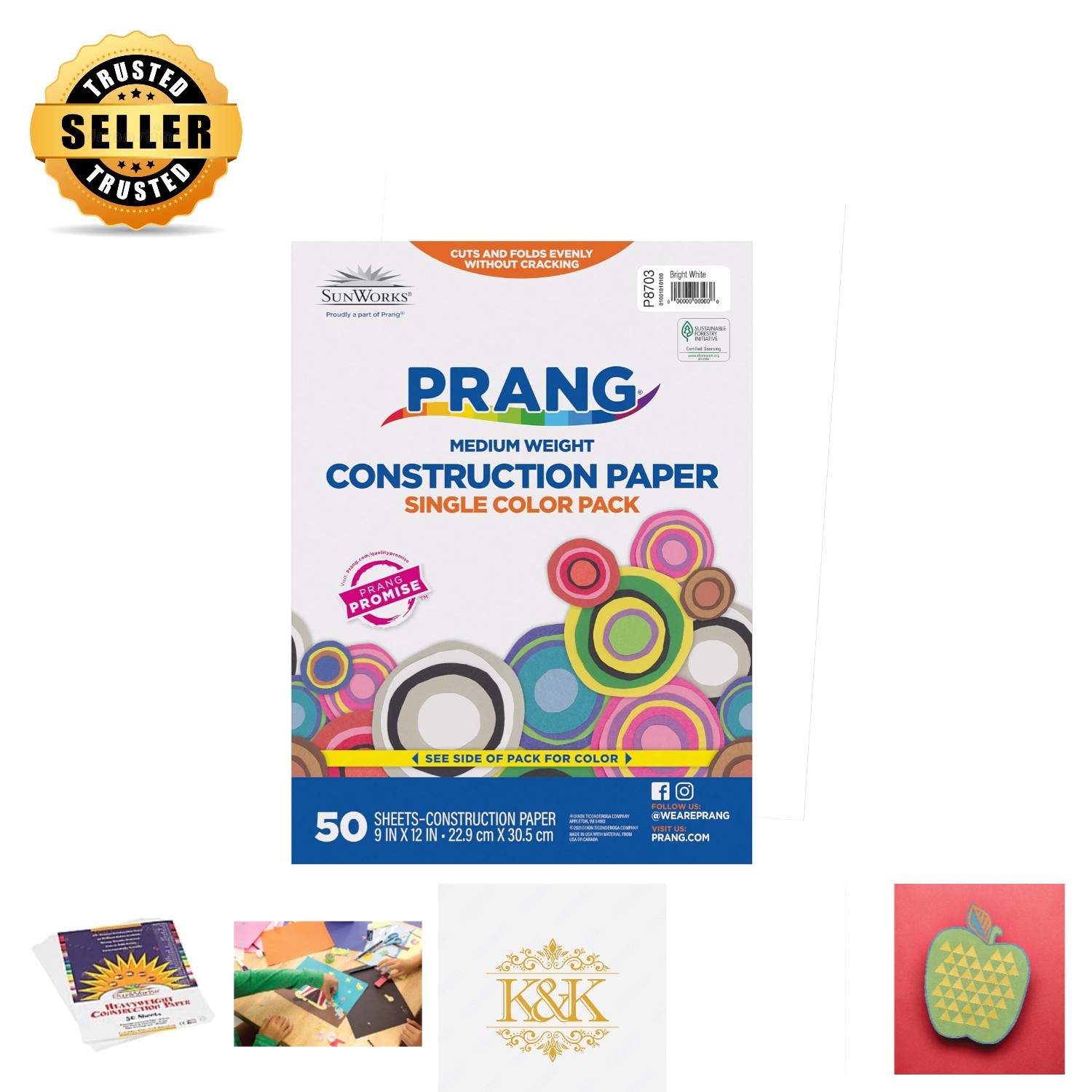 Smooth Finish Bright White Construction Paper - 50 Sheets for All Art Projects