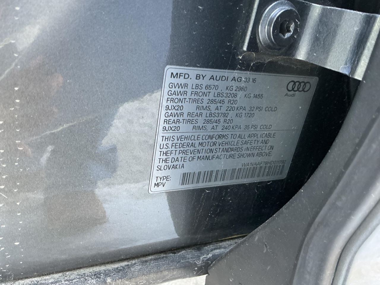 Q7 AUDI 2017 Glove Box 4939780