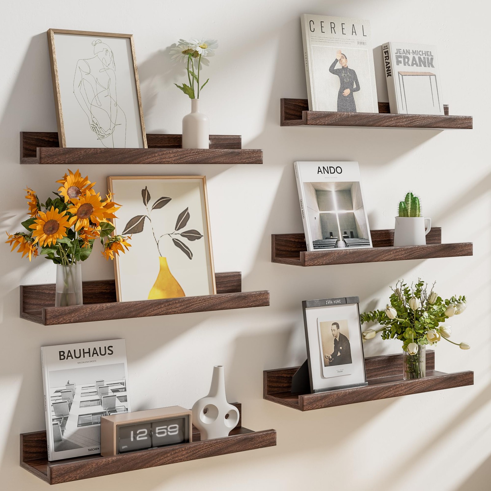 24 Inch Picture Ledge Set of 6 Walnut