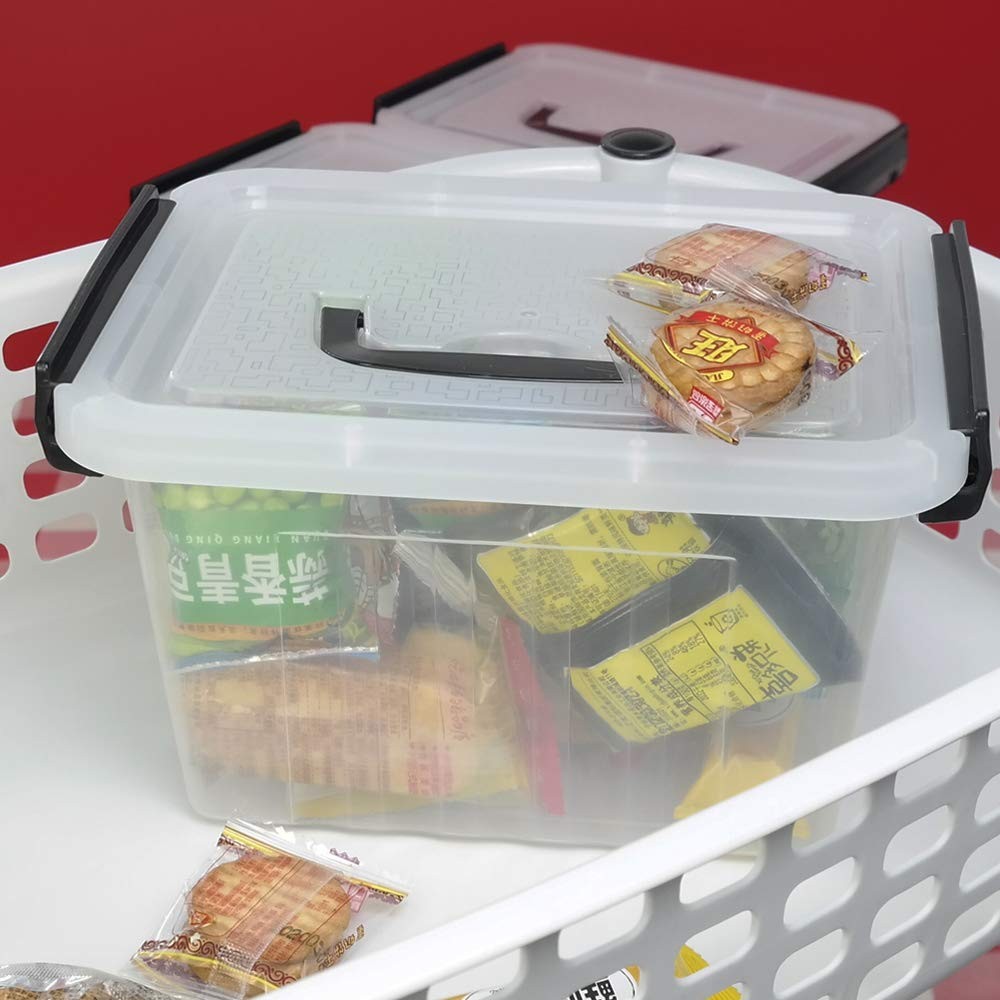 Plastic Latching Box With Black Handle Lidded Storage Bins 6 Packs 3 Quart
