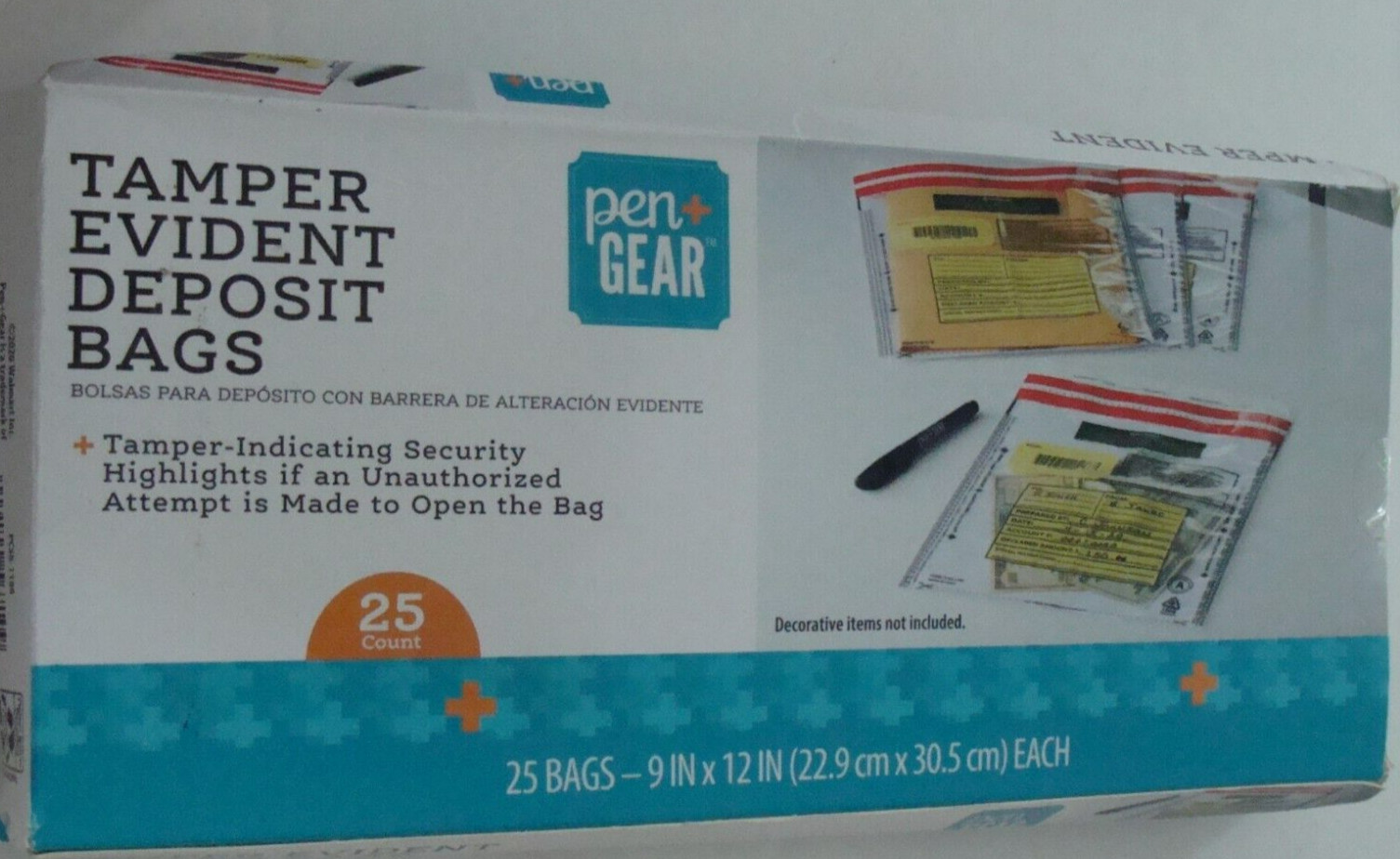NOB Pen+Gear 9 x12" Tamper Proof Clear Deposit Bags 4 Cash or Coins 25pk